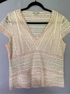 Banana Republic Lace V-Neck Blouse Ivory Blush Pink